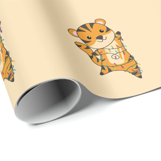 Tiger Weihnachtsschnee Wintertiere Tiger Wrapping Geschenkpapier (Rolleneckpunkt)