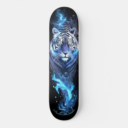 Tiger White & Blue Gaming Cooler Stil Skateboard (Vorderseite)