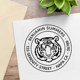 Tiger, Wild Cat Round Address Gummistempel