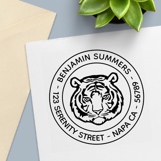 Tiger, Wild Cat Round Address Permastempel