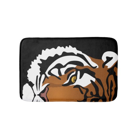 Tiger, wilde Katze auf schwarz Badematte (Vorderseite)