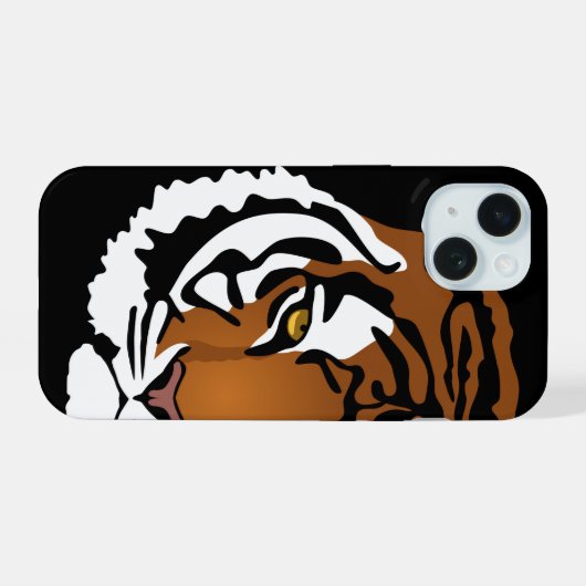 Tiger, wilde Katze auf schwarz iPhone 15 Hülle (Rückseite (Horizontal))