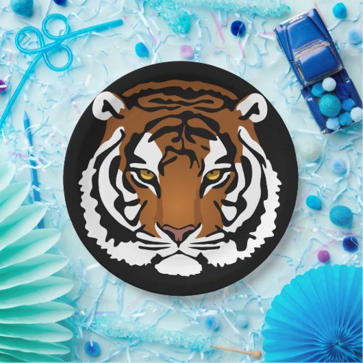 Tiger, wilde Katze auf schwarz Pappteller (Party)