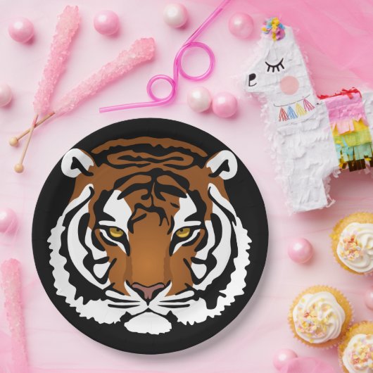Tiger, wilde Katze auf schwarz Pappteller (Party)