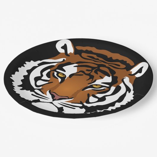 Tiger, wilde Katze auf schwarz Pappteller (Schrägansicht)