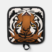 Tiger, wilde Katze auf schwarz Topflappen (Vorderseite)