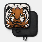 Tiger, wilde Katze auf schwarz Topflappen (Vorderseite/Rückseite)