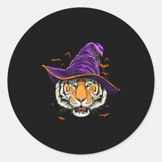Tiger Witch Hat Funny Halloween Tiger Lover Whispe Runder Aufkleber (Vorderseite)