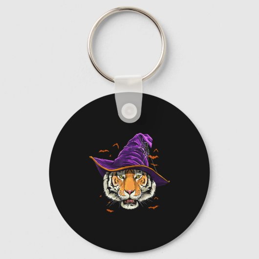 Tiger Witch Hat Funny Halloween Tiger Lover Whispe Schlüsselanhänger (Vorderseite)