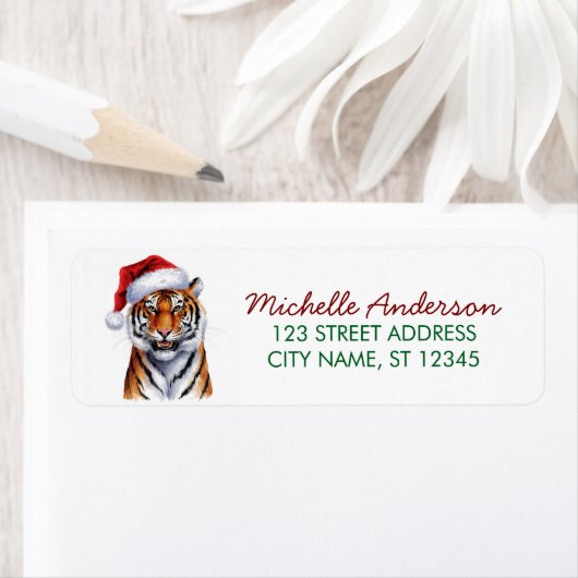 tiger with a Santa hat Christmas Return Address (Insitu)