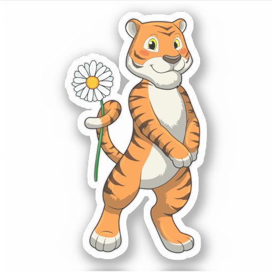 Tiger with Daisy Flower Aufkleber (Vorderseite)