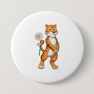 Tiger with Daisy Flower Button