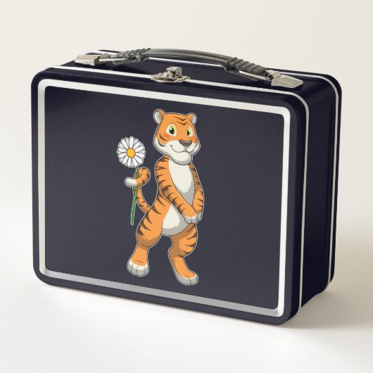 Tiger with Daisy Flower Metall Brotdose (Vorderseite)