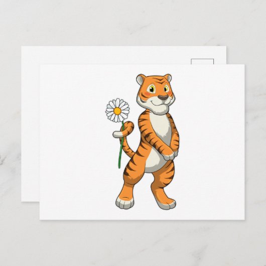 Tiger with Daisy Flower Postkarte (Vorne/Hinten)