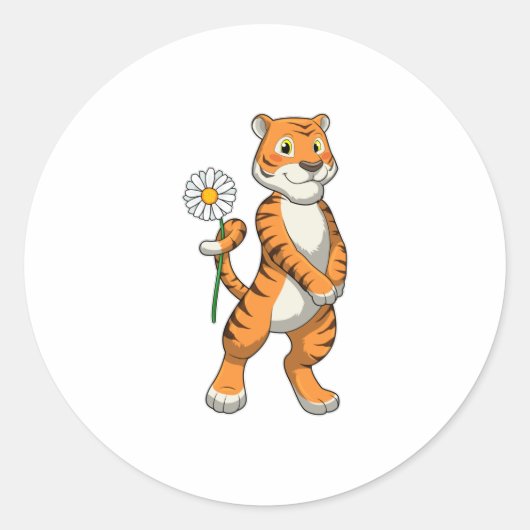 Tiger with Daisy Flower Runder Aufkleber (Vorderseite)