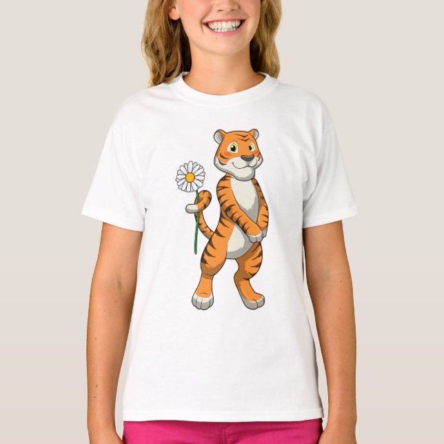 Tiger with Daisy Flower T-Shirt (Vorderseite)