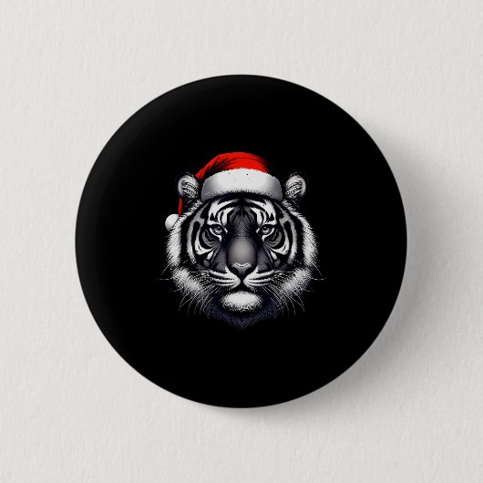 Tiger With Santa Hat Christmas Xmas Lover Zoo Keep Button (Vorderseite)