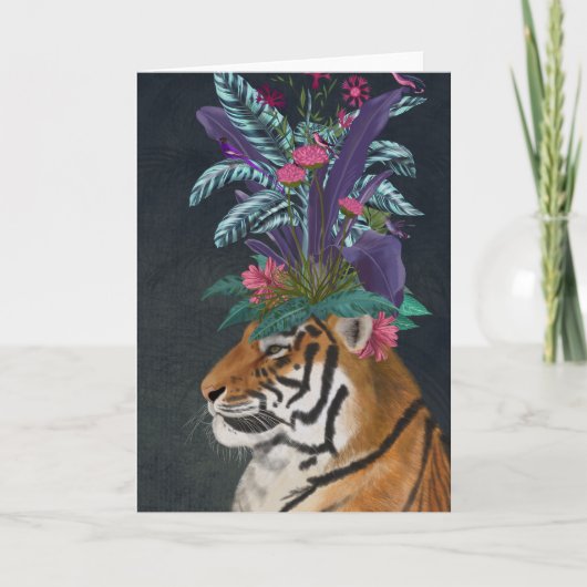 Tiger with Tropical Headpiece Karte (Vorderseite)
