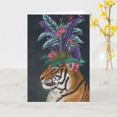 Tiger with Tropical Headpiece Karte (Gelbe Blume)
