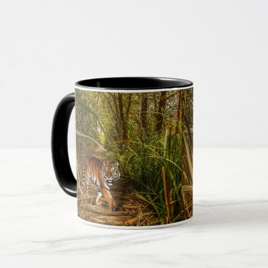 Tiger- Woodsphantasie-Baum-Bürsten-Tasse Tasse (Vorderseite Links)