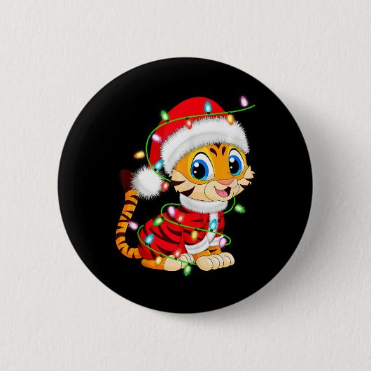 Tiger Xmas Licht Weihnachtskostüm Tiger Weihnachte Button (Vorderseite)