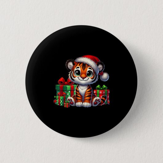 Tiger Xmas Lighting Weihnachtsmannmütze Tiger Weih Button (Vorderseite)