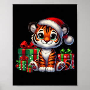 Tiger Xmas Lighting Weihnachtsmannmütze Tiger Weih Poster