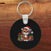 Tiger Xmas Lighting Weihnachtsmannmütze Tiger Weih Schlüsselanhänger (Vorderseite)