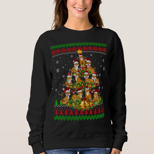 Tiger Xmas Lights Ugly Tiger Christmas Tree 1 Sweatshirt (Vorderseite)