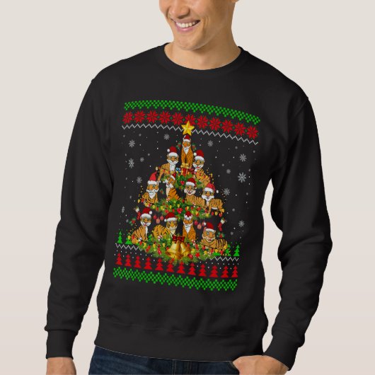 Tiger Xmas Lights Ugly Tiger Christmas Tree 1 Sweatshirt (Vorderseite)