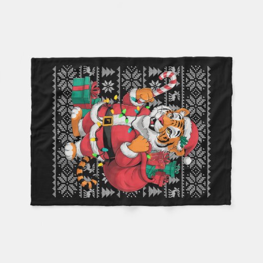 Tiger Xmas Sweater Style Ugly Santa Bengal Tiger C Fleecedecke (Vorderseite (Horizontal))