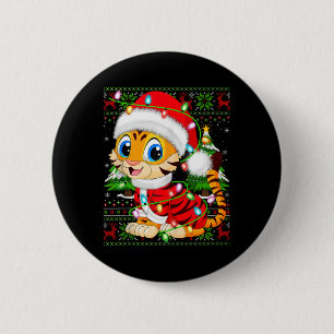 Tiger Xmas Sweater Style Ugly Santa Tiger Christma Button