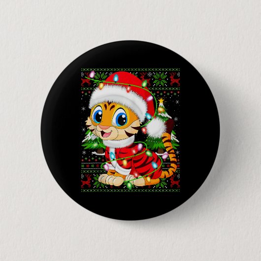 Tiger Xmas Sweater Style Ugly Santa Tiger Christma Button (Vorderseite)