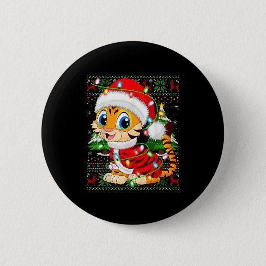 Tiger Xmas Sweater Style Ugly Santa Tiger Christma Button (Vorderseite)