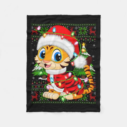 Tiger Xmas Sweater Style Ugly Santa Tiger Christma Fleecedecke (Vorderseite)