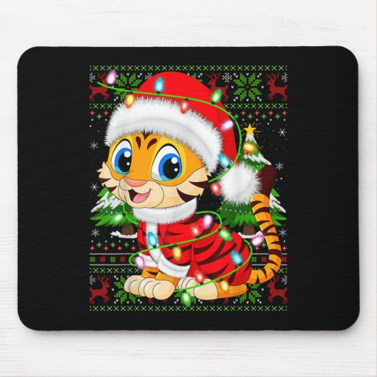 Tiger Xmas Sweater Style Ugly Santa Tiger Christma Mousepad (Vorne)