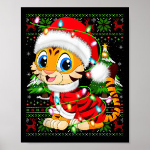 Tiger Xmas Sweater Style Ugly Santa Tiger Christma Poster