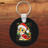 Tiger Xmas Sweater Style Ugly Santa Tiger Christma Schlüsselanhänger (Vorderseite)