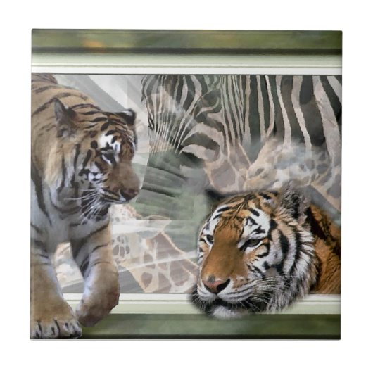 Tiger, Zebra, Giraffe, Urwald Fliese (Vorderseite)