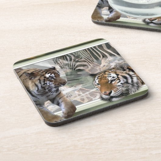 Tiger, Zebra, Giraffe, Urwald Getränkeuntersetzer (Linke Seite)