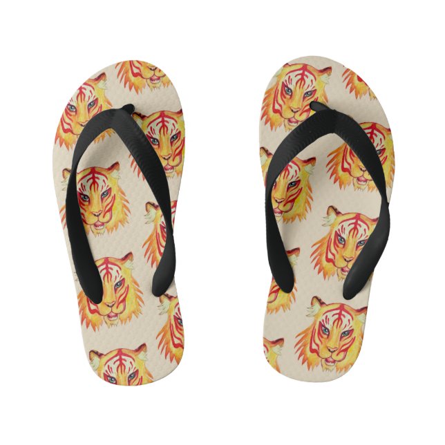 Tiger Zeichnend Flip Flops, Kinder Kinderbadesandalen (Fußbett)