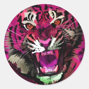 Tigerbrüllen - Pink Runder Aufkleber