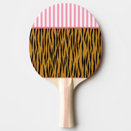 Tigerdrucken mit rosa Streifen und Streifen Tischtennis Schläger (Vorderseite)