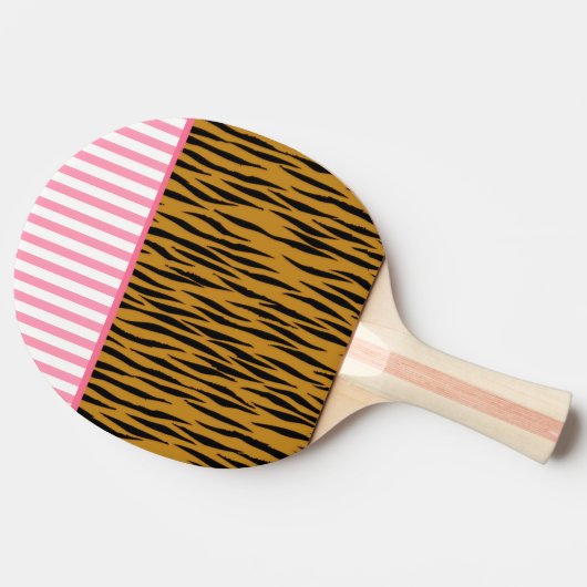 Tigerdrucken mit rosa Streifen und Streifen Tischtennis Schläger (Seitenansicht)