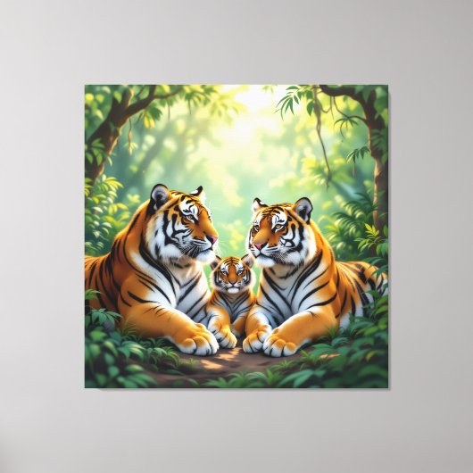 Tigerfamilie im Einklang der Natur Leinwanddruck (Vorderseite)