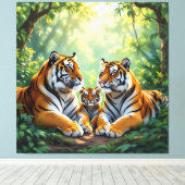 Tigerfamilie im Einklang der Natur Leinwanddruck (Insitu (Holzboden))