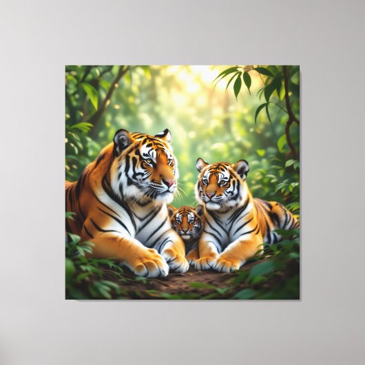 Tigerfamilie im Einklang der Natur Leinwanddruck (Vorderseite)