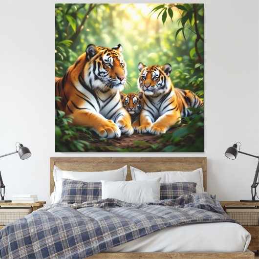 Tigerfamilie im Einklang der Natur Leinwanddruck (Insitu (Schlafzimmer))