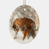 Tigerfamilie im Winter Keramik Ornament (Rechts)