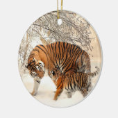 Tigerfamilie im Winter Keramik Ornament (Links)